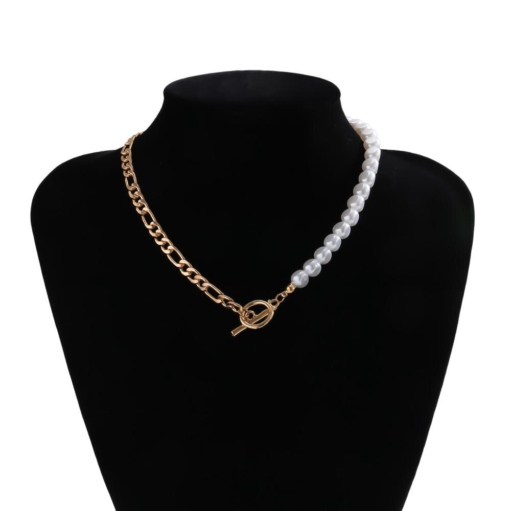 Shixin asymmetri perleperle med chunky kæde halskæde kort choker colar spænde vedhæng halskæde til kvinder hals smykker: Guldfarve