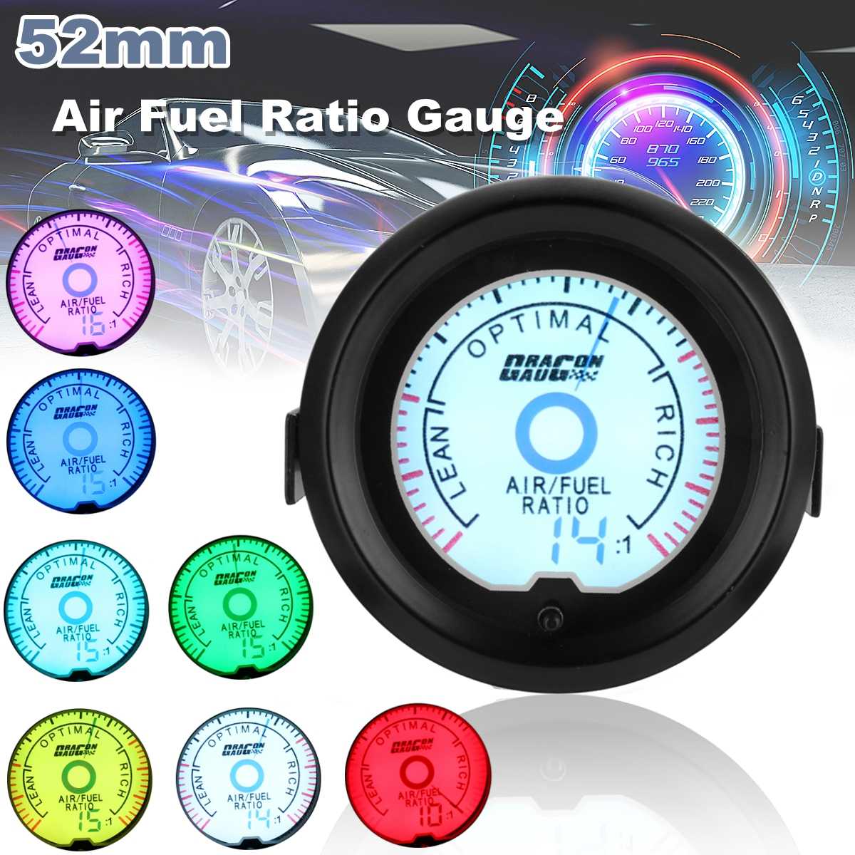 Universal 2" 52mm 12V Car Air Fuel Ratio Gauge Meter Digital LED Light Dual Display Auto Gauges