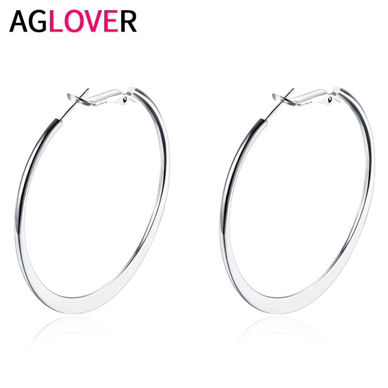 AGLOVER 53MM Big Hoop Earrings 925 Sterling Silver Simple Round Earrings For Women Party Wedding Jewelry Birthday