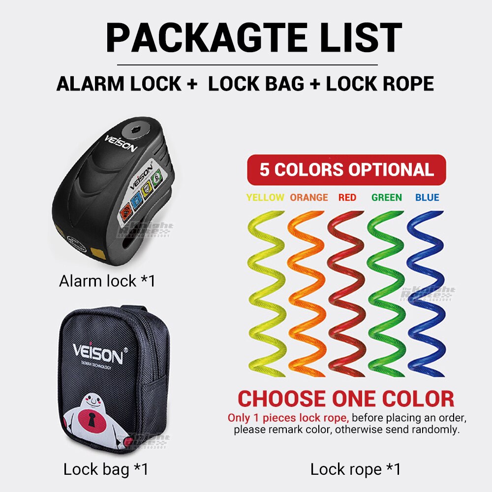 VEISON – alarme pour moto, cadenas étanche, pour Scooter, disque, antivol, accessoires: ALLOY BK E SET