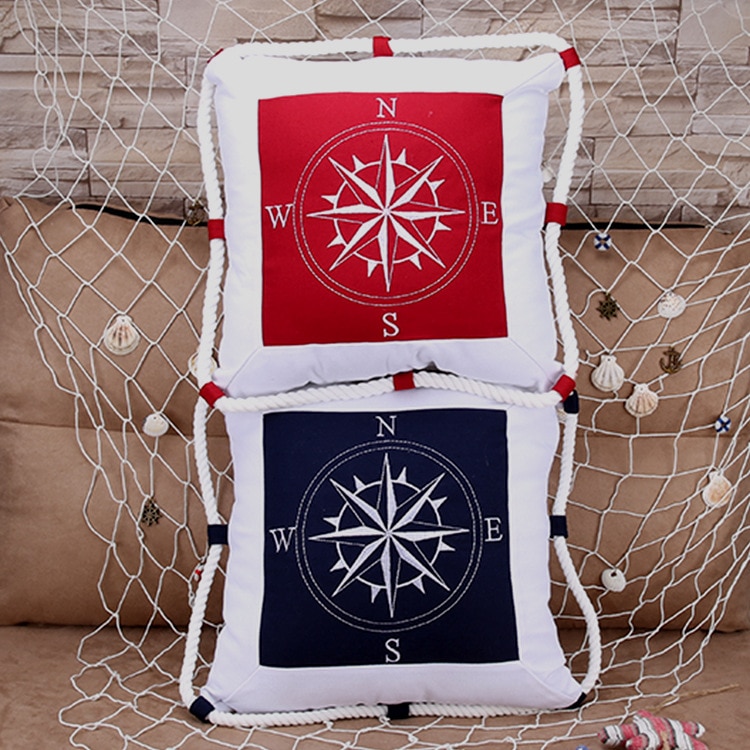 Medelhavet navigering inredning marin havet marin örngott canvas för kompass broderi kuddfodral
