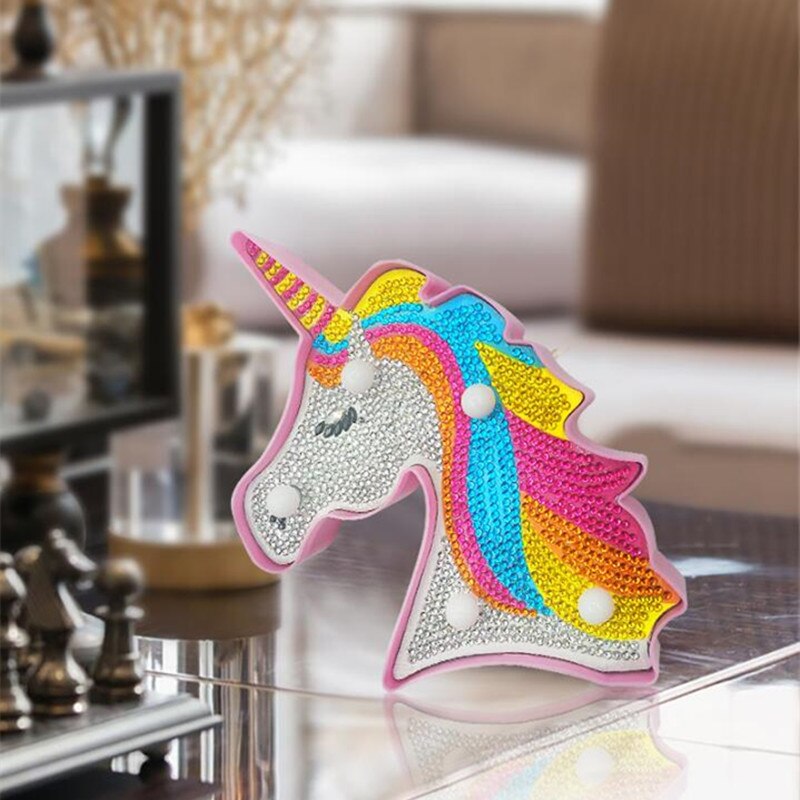 5D DIY Diamond Painting LED Light Cartoon Unicorn Mosaic Embroidery Unfinished Kit Christmas Home Decoration