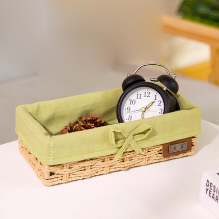 Panier de rangement en rotin avec paille, panier en tissu imitation boîte de rangement de bureau, boîte de rangement des clés tressée