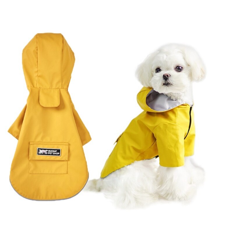 Dog raincoat autumn winter hoods reflective strip raincoat waterproof breathable sweat absorption solid color windproof