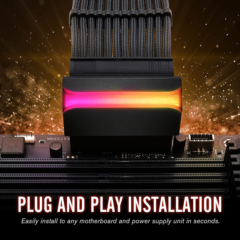 ATX 24 Pin to 90 Degree Power Plug Adapter 5V ARGB Motherboard Power Supply Cable Connectors Modular DIY Mounting Accessories