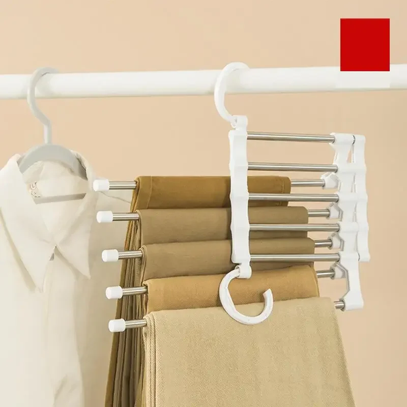 Pants Hanger 5 In1 Save Space Collapsible Towel Tie Hook Multi-functional Clothes Trouser Rack Wardrobe Closet Organizer Storage