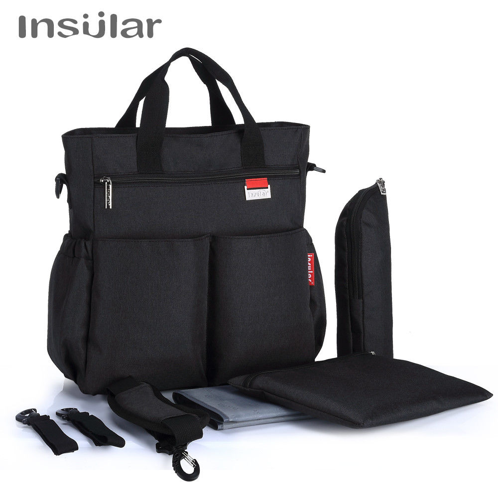 Sac à couches coloré Insular | Sacs de poussette à bretelles, sac à langer étanche pour maman, sacs fourre-tout multifonctions pour maman: Charcoal