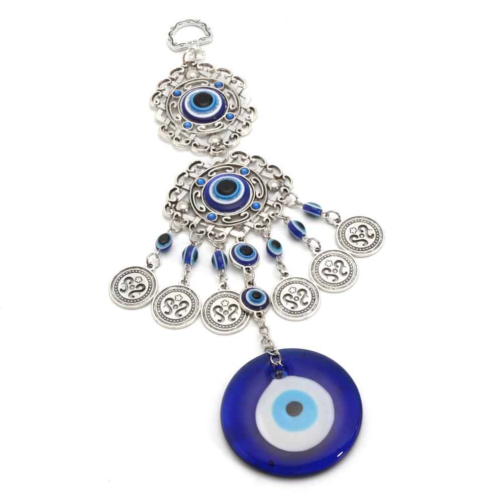 Turkish Blue Glass Evil Eye Amulet Wall Hanging Home Decoration Lucky Protection Turkish Alloy Wall Hanging