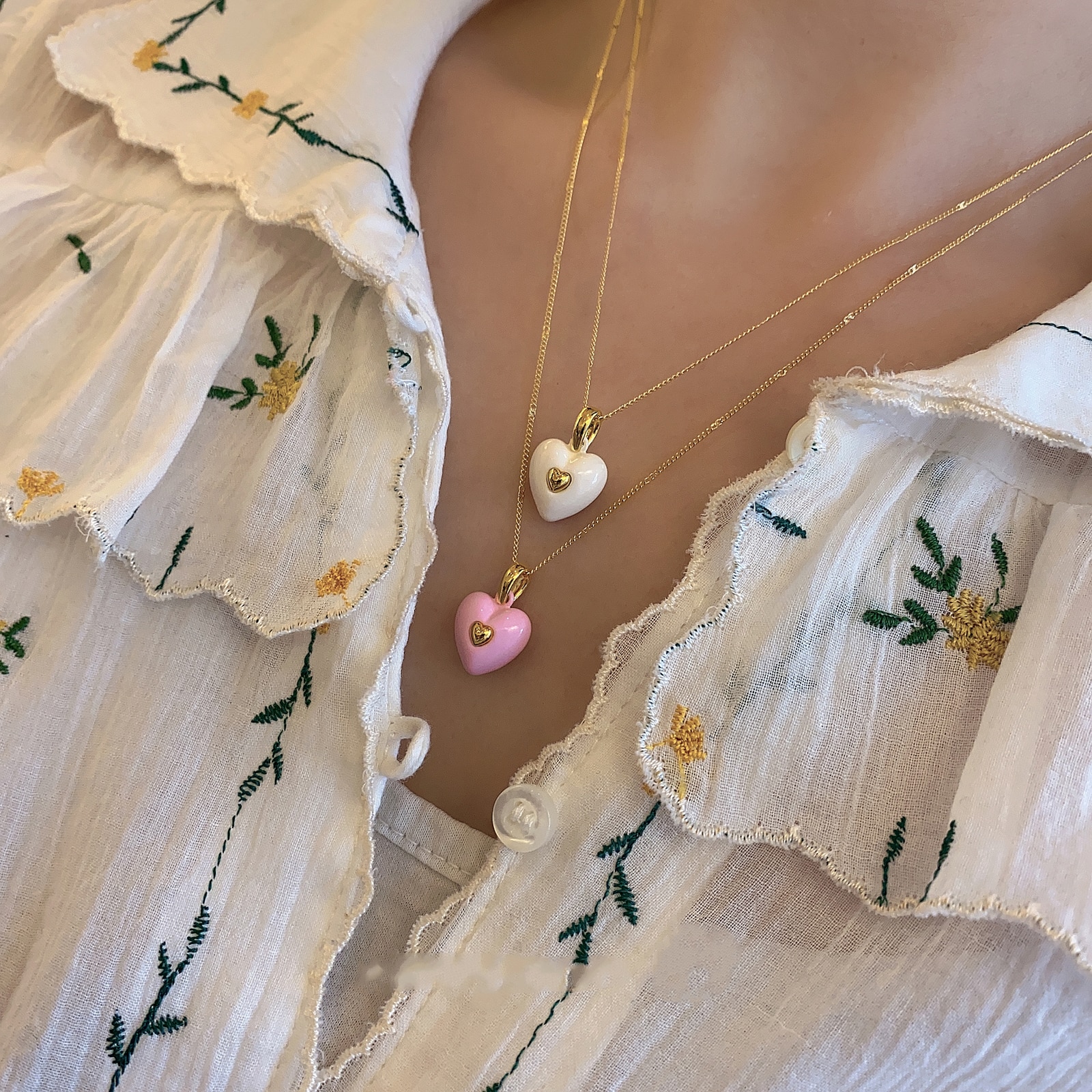 Gevoel Macarone Kleur Hart Hanger Gouden Ketting Voor Vrouw Koreaanse Mode Zoete Sieraden Meisje Romantische Sleutelbeen Keten