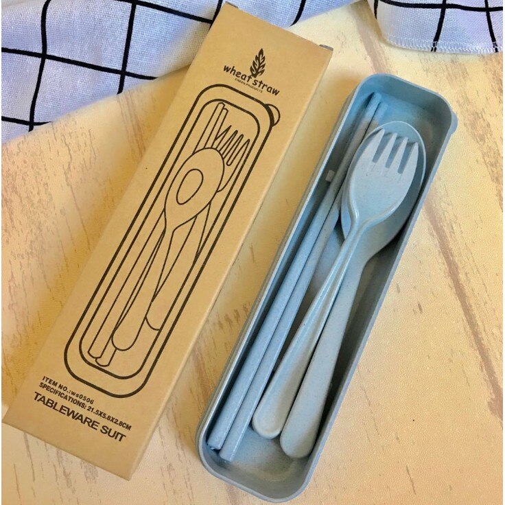 3pcs/Set Travel Cutler Portable Cutlery Box Kids Children Dinnerware Sets Chopsticks Fork Spoon Travel Cutlery Kitchen Tableware: as the picture1