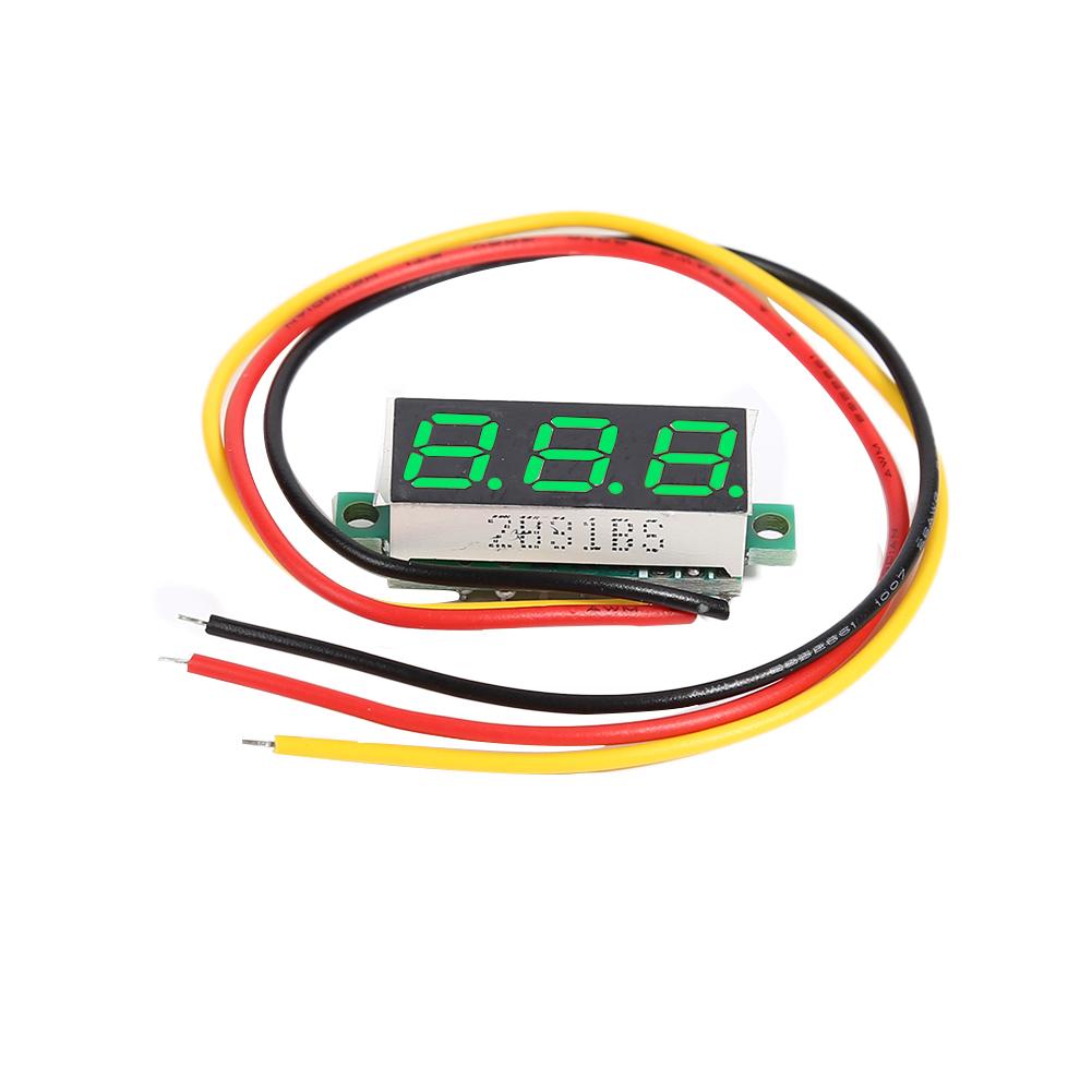 Mini medidor de voltaje con pantalla LED de 3 cables, herramienta de voltímetro de 0-100V de CC, 0,28 pulgadas, 40v 4,0-2 cables de voltaje operativo, cable de 4,0-40V: Verde