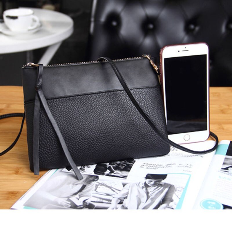 Women's Clutch Bag Simple Black Leather Crossbody Bags Enveloped Shaped Small Messenger Shoulder Bags Big Female Bag