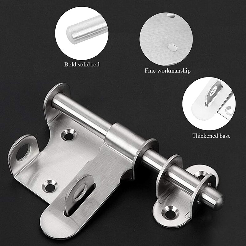 2Pcs Slide Bolts Lock Stainless Steel Latch Heavy Duty Door Bolt Sliding Door Latch for Doors Gates Bathroom Pet Doors