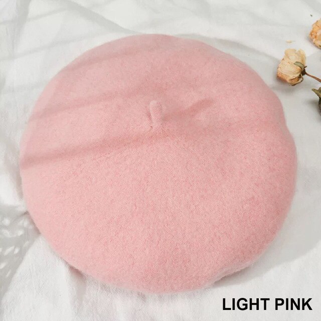 Vrouwen Meisje Beret Franse Kunstenaar Warme Wollen Winter Beanie Hat Cap Vintage Vlakte Baret Hoeden Effen Kleur Lady Winter caps: Light pink