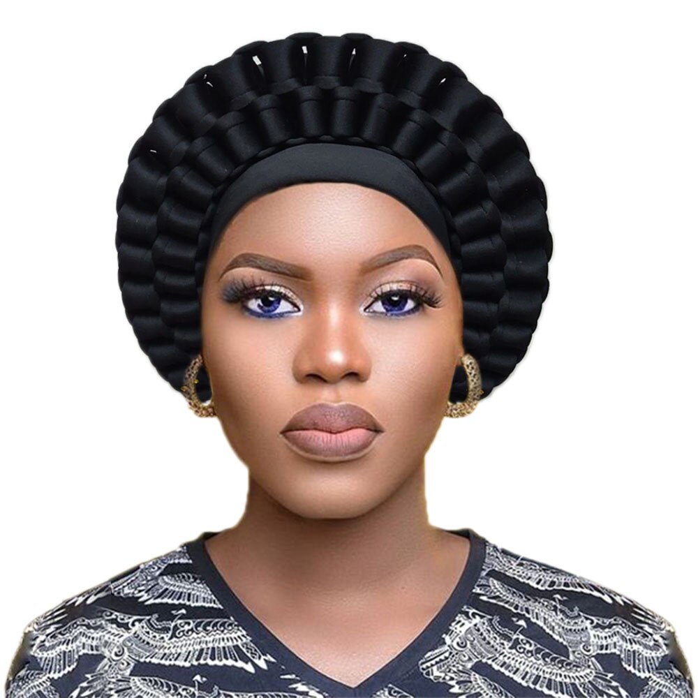 Afrikansk headtie nigeriansk turban kvinder auto gele afrikanske headwraps ankara hovedbeklædning let slips: Sort