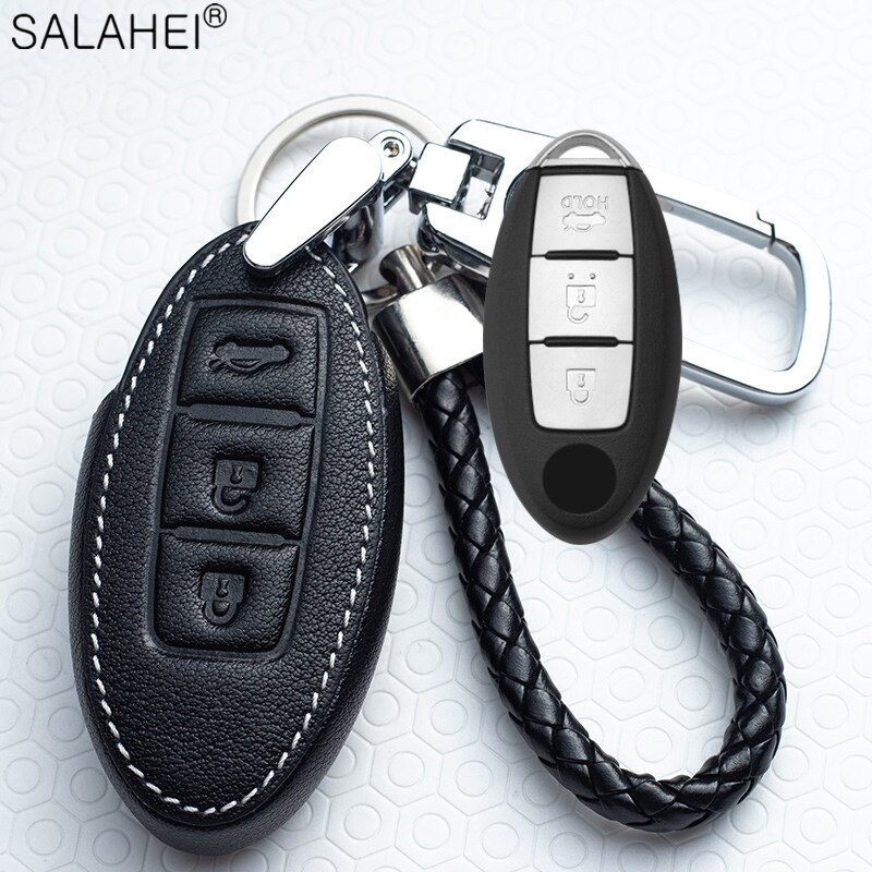 Leather Car Key Cover Case For Nissan Qashqai J10J11 X-Trail t31t32 kicks Tiida Pathfinder Murano Note Juke Infiniti For Car: B-black