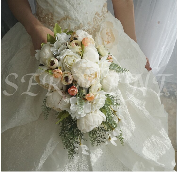Ramo de flores para boda con caída de peonía para novias, 18,89 pulgadas de alto, 9,84 pulgadas de ancho, 0,38 kg de peso,