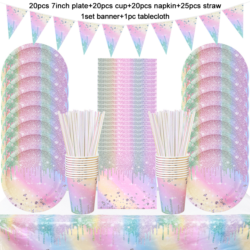 Iridescent Diamond Disposable Tableware Set Paper Plate Cup Napkins Girls Kids Birthday Party Decoration Supplies Baby Shower: Deep Sapphire