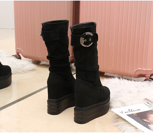 15cm waterproof platform thick bottom muffin shoes super high heels women's shoes in autumn and winter fur boots women: suede / 37
