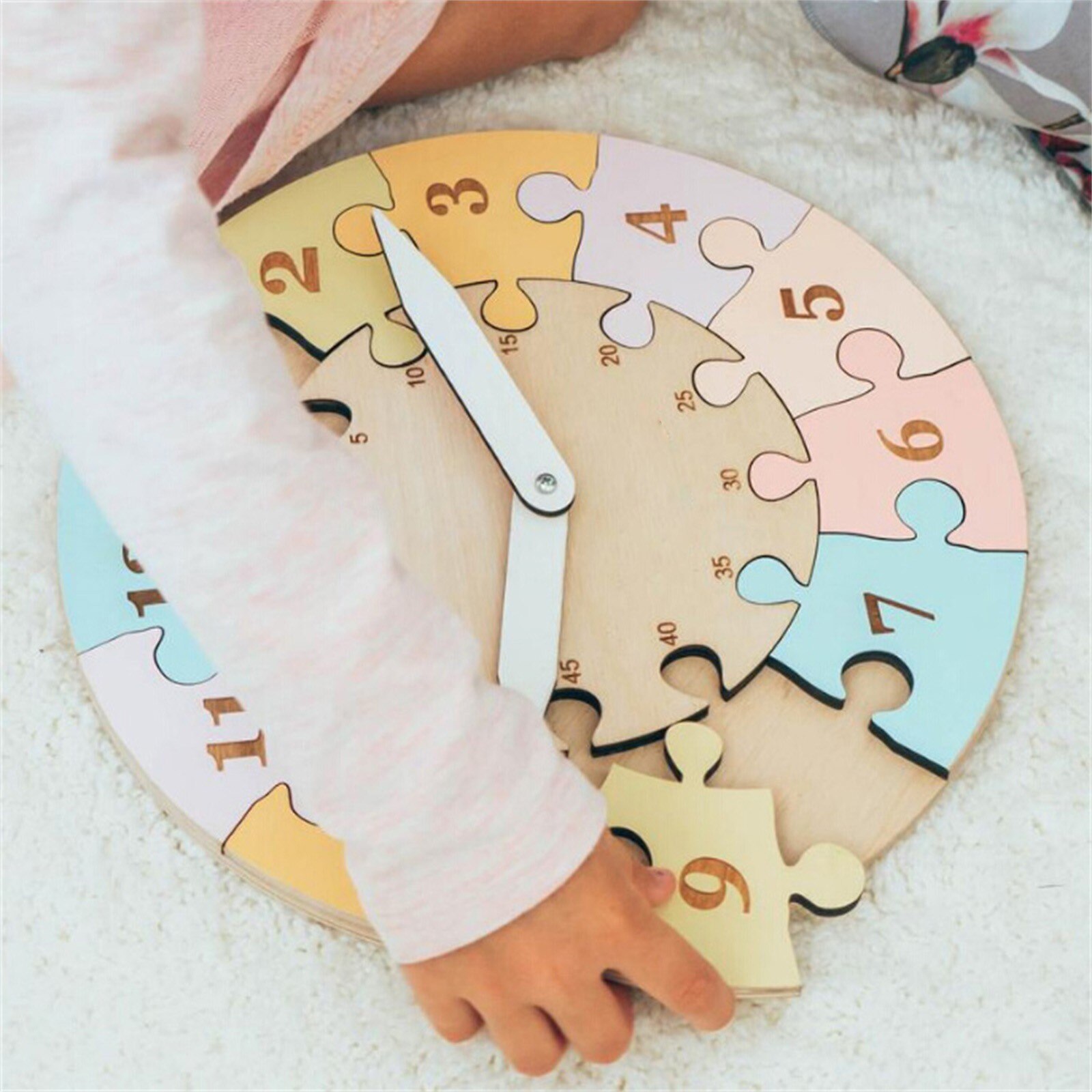 Learning Teaching Toddlers Clock Wooden Puzzle Toys Birthday Parent-child interactive Year Puzzle F