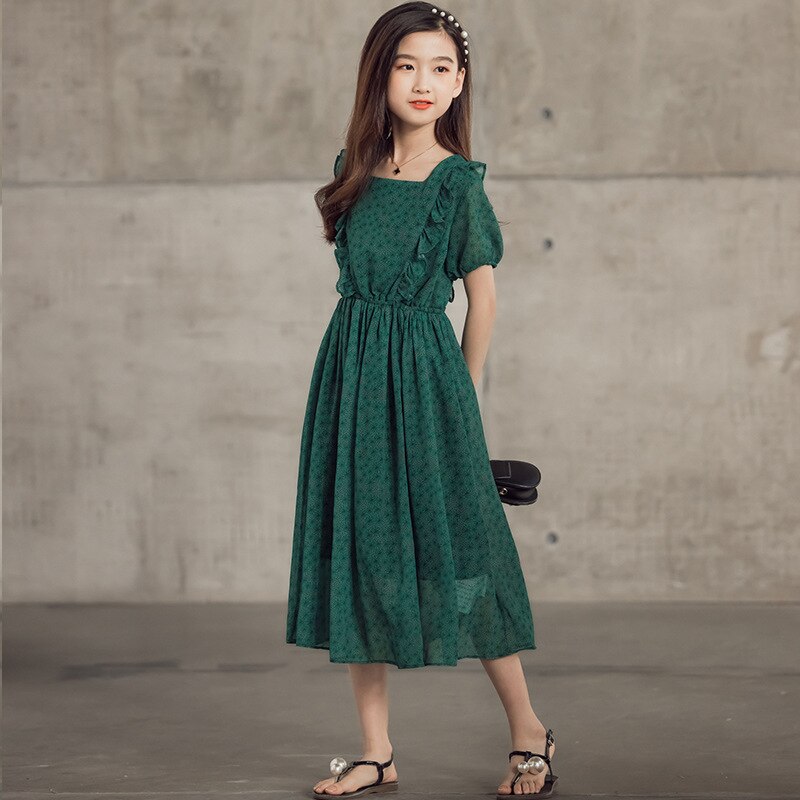 Arshiner Elegante zomerjurk voor meisjes, schoudervrij, hoog en laag, casual, met zak, 4-13 jaar, Blauw, 11-12 Jaren