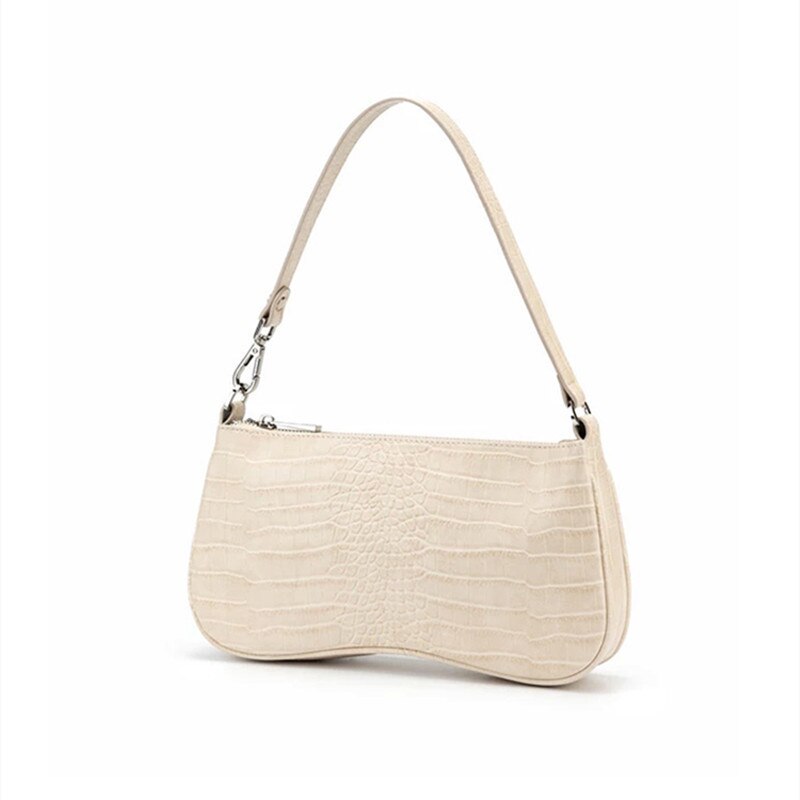 Vintage baguette tas met alligatormotief voor dames, pu leren schoudertas, okseltas, dameshandtas, meisjesportemonnee: Beige