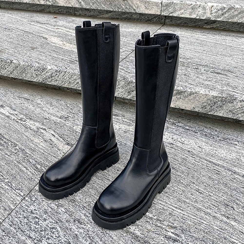 herbst Neue Luxus Mitte-kalb Stiefel Frauen Kühlen Hohe Plattform Stiefel Keile Schuhe Frau