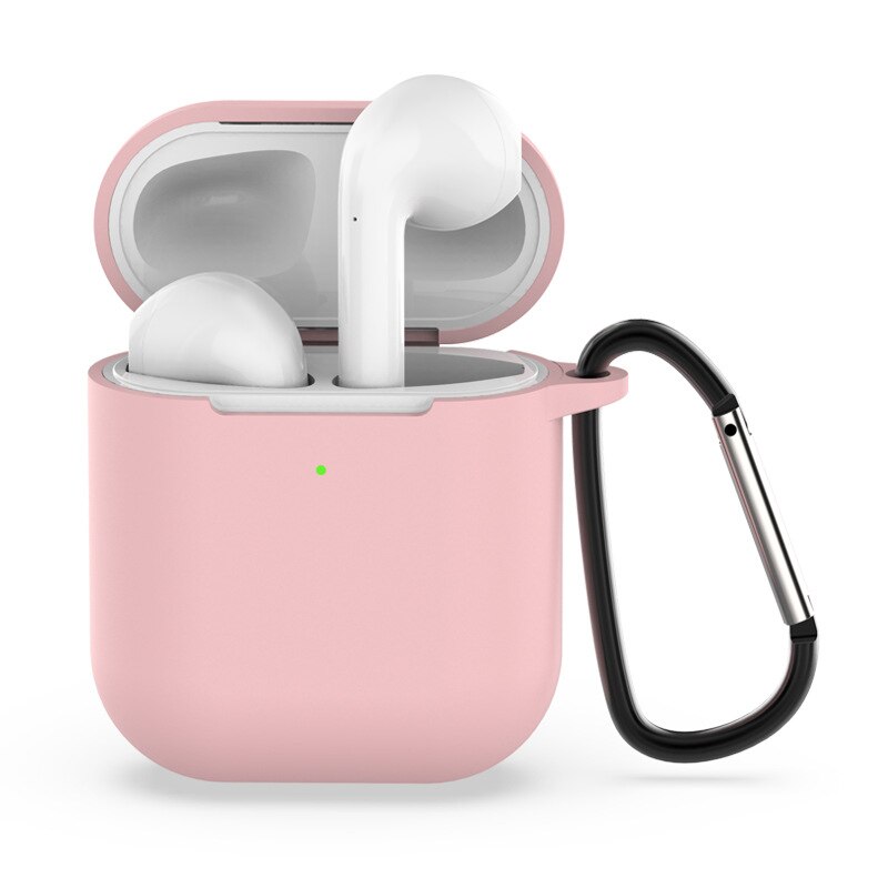Silikonowe słuchawki etui na Airpods 2. Bezprzewodowe słuchawki pokrowiec ochronny na Apple Airpods2 Air Pods 2 etui z haczykiem: Light pink