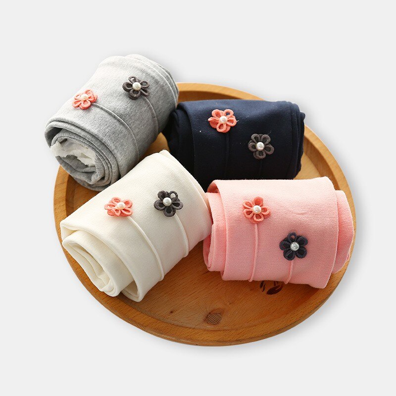 Autumn Girls Small Flower Embroidered Leggings Children Leggings Pants Baby Kids Clothing