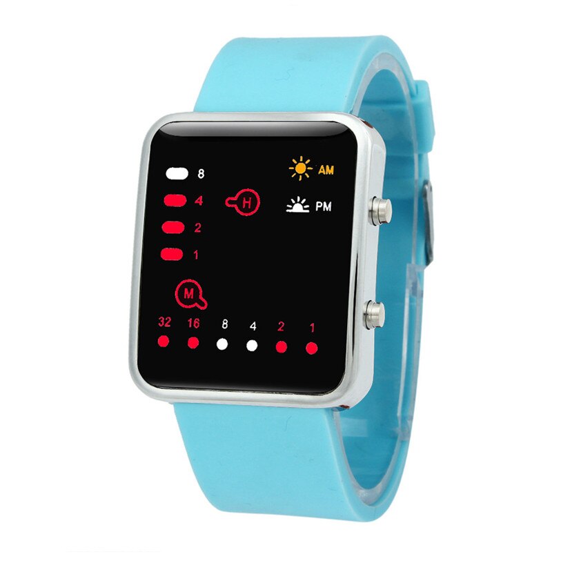 Reloj deportivo Digital LED rojo para hombres y mujeres, reloj de pulsera binario, de ventas en tienda de silicona con una pérdida de 99