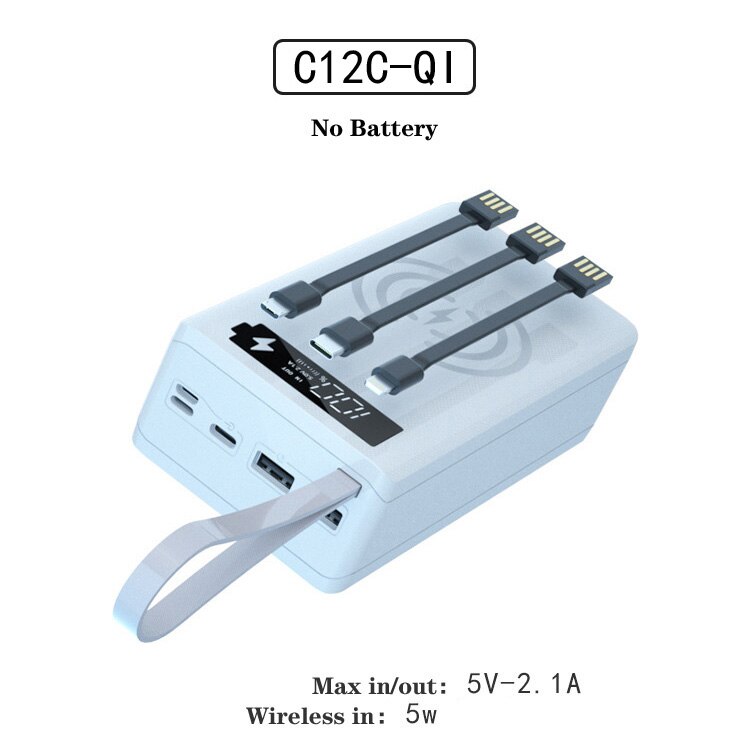 Voor Type C Micro Lightning Output 12*18650 Batterij Houder Opladen Doos Diy Power Bank Dual Usb Telefoon Lading batterij Opbergdoos: C12C-White-QI