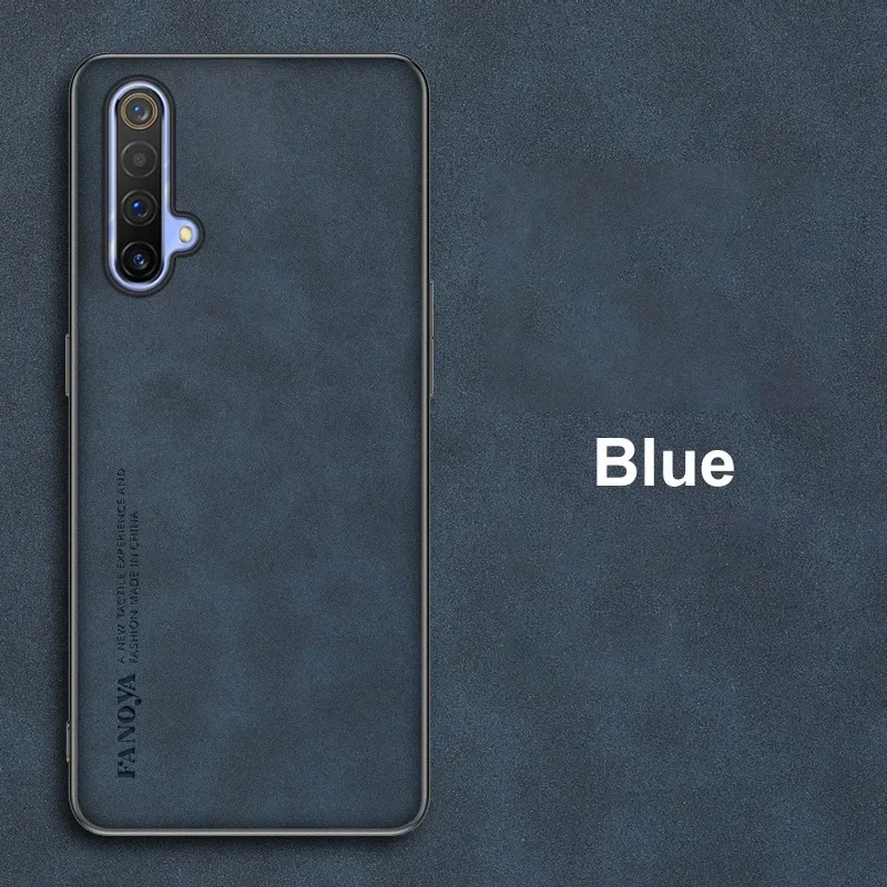 Luxe Pu Lederen Hoesje Voor Realme X3 Superzoom Back Cover Matte Bescherming Siliconen Telefoon Case Voor Realme X50 Pro Realmex3 Coque: aluminium / Blauw