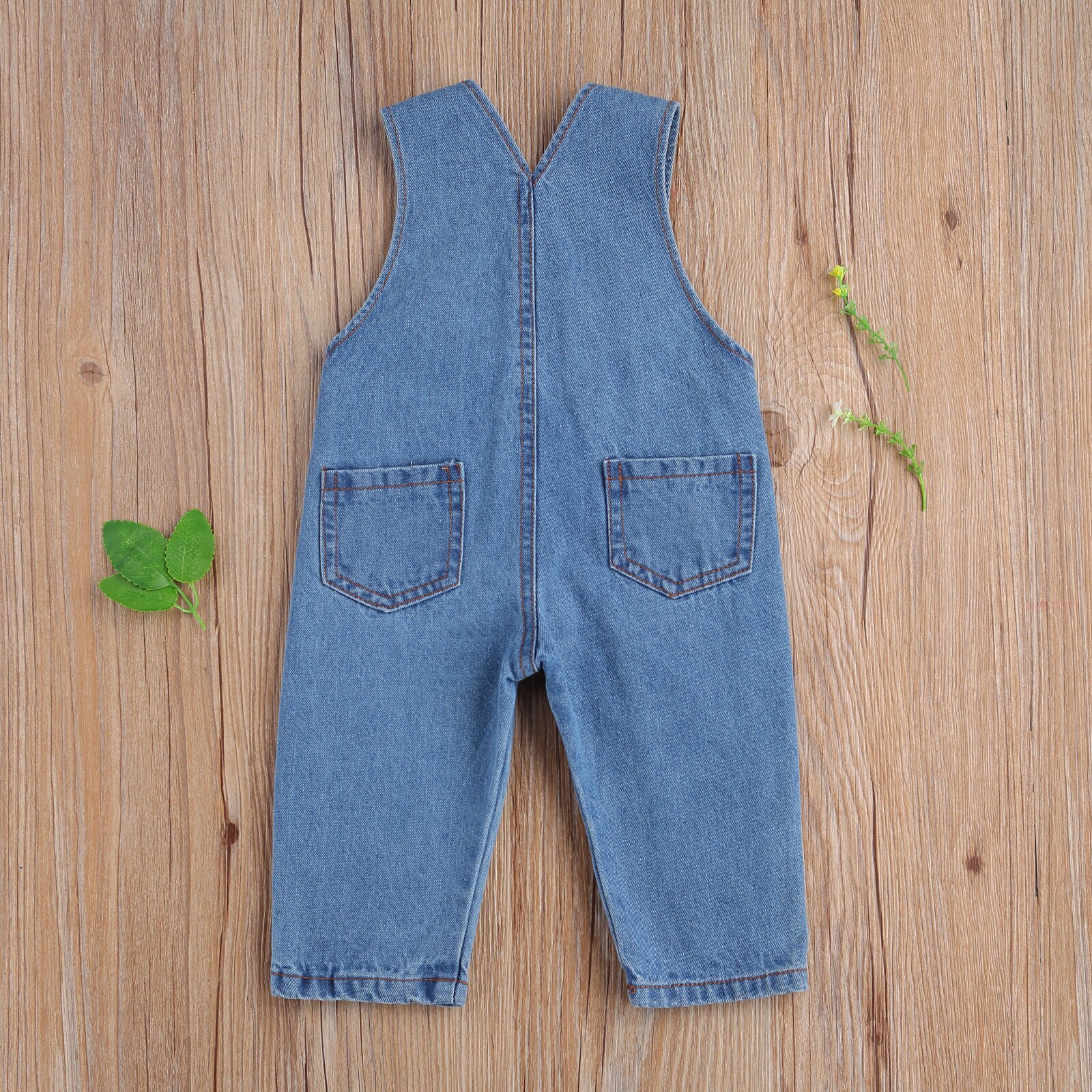 Focusnorm 0-12M Pasgeboren Baby Meisjes Jongens Overalls Broek Print Mouwloze Knop Pocket Blue Denim Broek