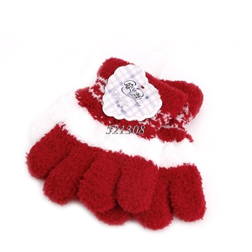 Cute Infant Baby Kid Full Finger Warm Winter Gloves Toddler Knit Rainbow Mittens E06F: Wine Red White