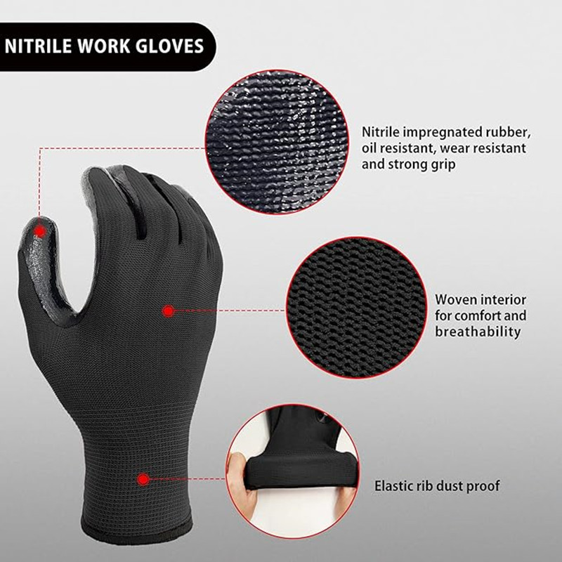 20 piezas/10 pares de guantes de poliuretano, guantes de trabajo de seguridad, guantes de reparación, guantes recubiertos de palma, suministros para carpinteros y reparadores