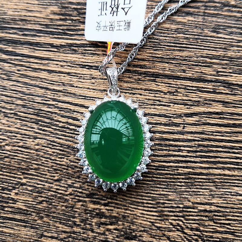 Natural green jade pendant with 925 sterling silver pendants necklaces add chain jade jewelry