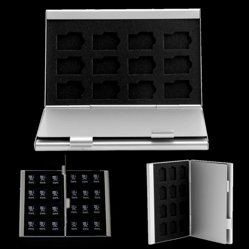 1Pc Silver Aluminum Memory Card Storage Case Box Holder For 24 TF Micro SD Cards
