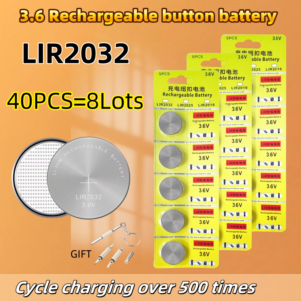 2-50PCS LIR2032 Conveniently Rechargeable Battery 2032 Lithium charging Can Replace 3.6v 40mAH CR2032 for watches Coin Battery: Blue