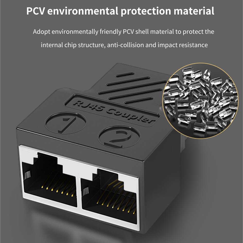 TISHRIC 1 To 2 Ethernet Port Adapter Rj45 Cable Port Network Cable Network Connector Split Into Two Splitter Extender Plug