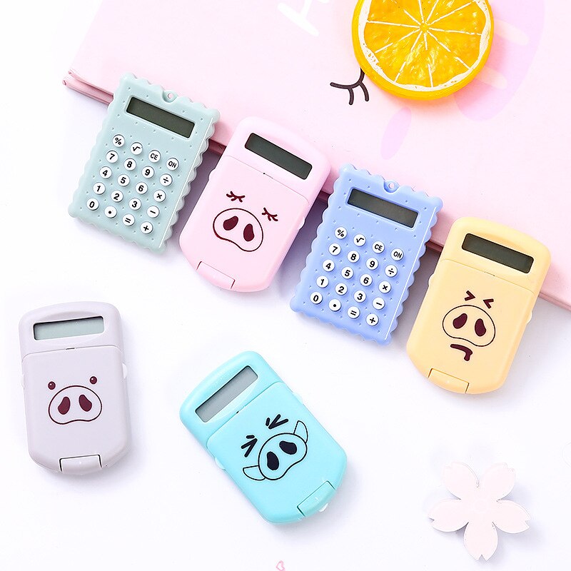 Portable Digit Calculator Kawaii Mini Calculator Pocket Size 8 Display Cartoon Cute Keychain Calculator Office Supplies