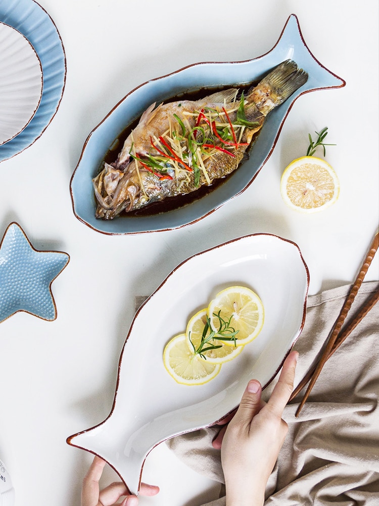 Nordic Ceramic Fish Plate Fish Shape Dish Steamed Fish Plate Suitable for Family Restaurants