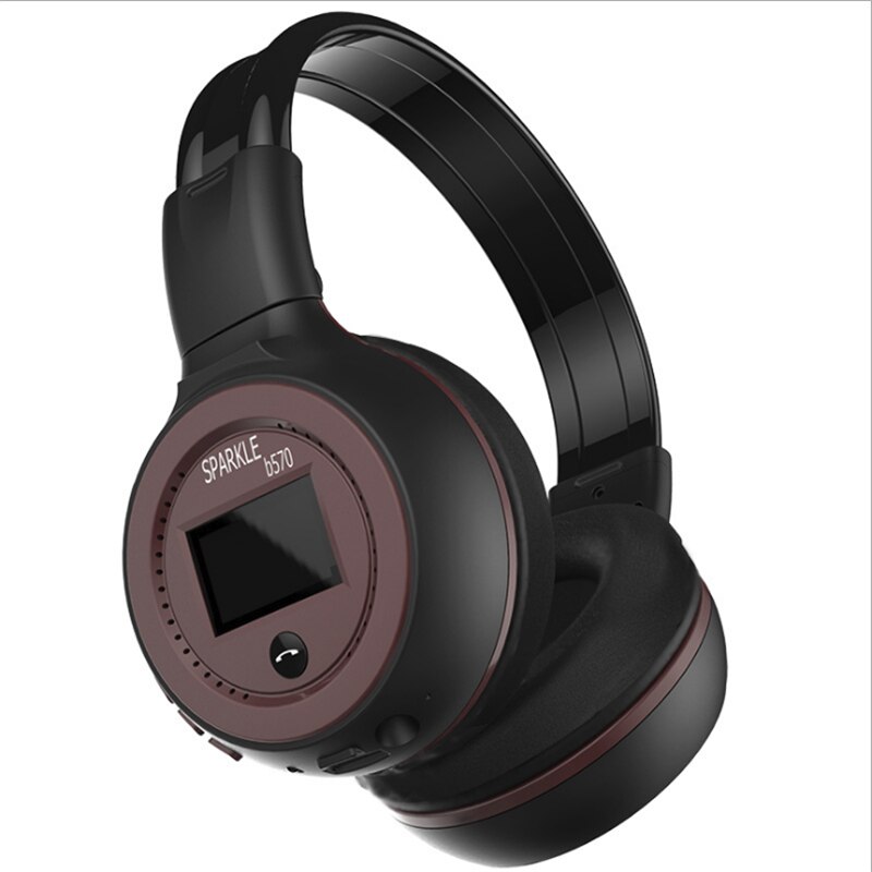 UNITOP ZEALOT-auriculares B570 auriculares inalámbricos con Bluetooth, estéreo, con pantalla LED, para música, soporta tarjeta SD y teléfono móvil: Black Brown