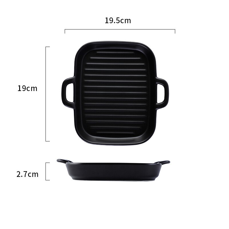 Nordic Ceramic Plate Rectangular Ceramic Plate with Handle Matte Satin Chassis Oven Baking Pan Western Roasted Wing Pan: black square