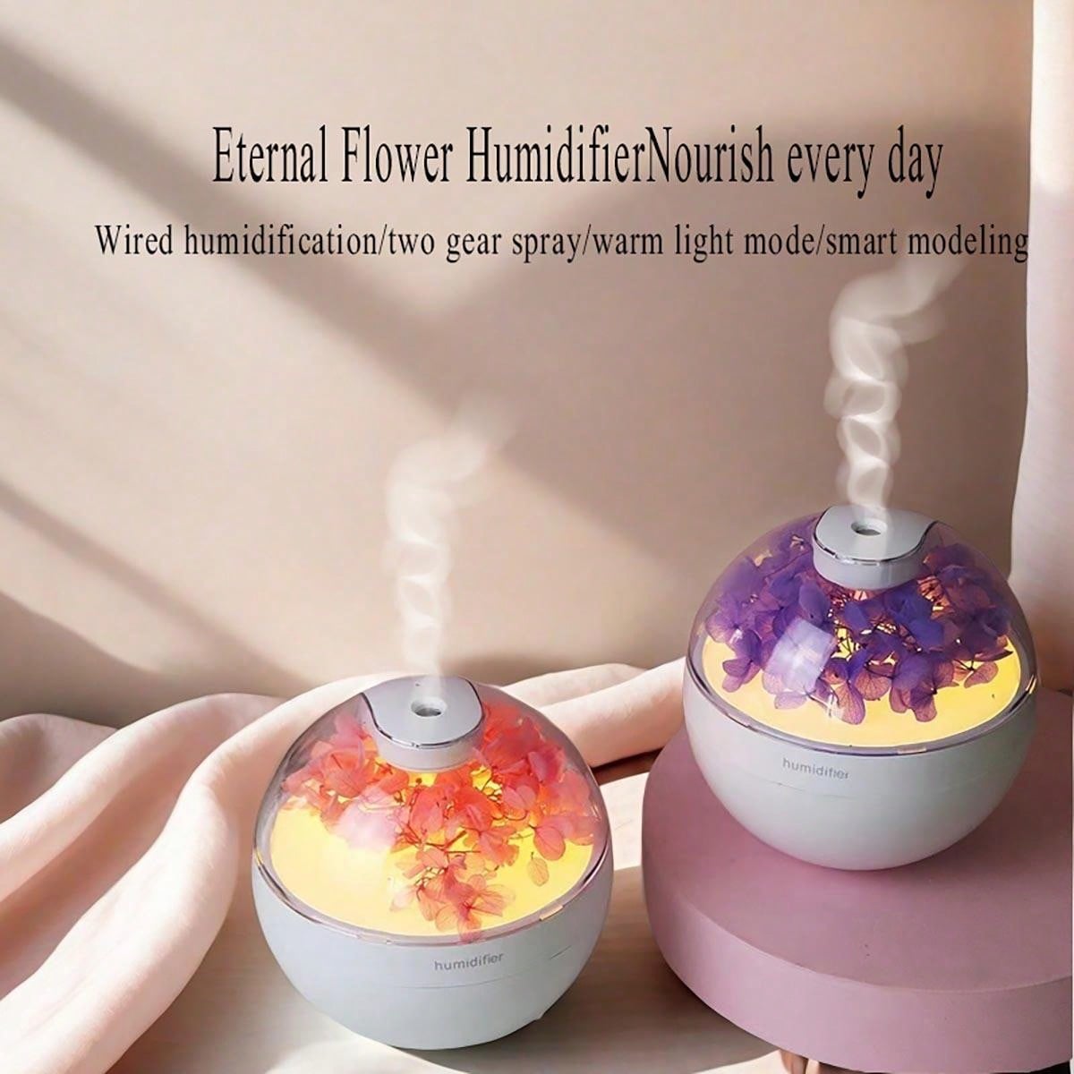 2025 cable de alimentación USB Mini humidificador de aire de flores simuladas difusor de Aroma difusor de aceites esenciales con luces nocturnas cálidas