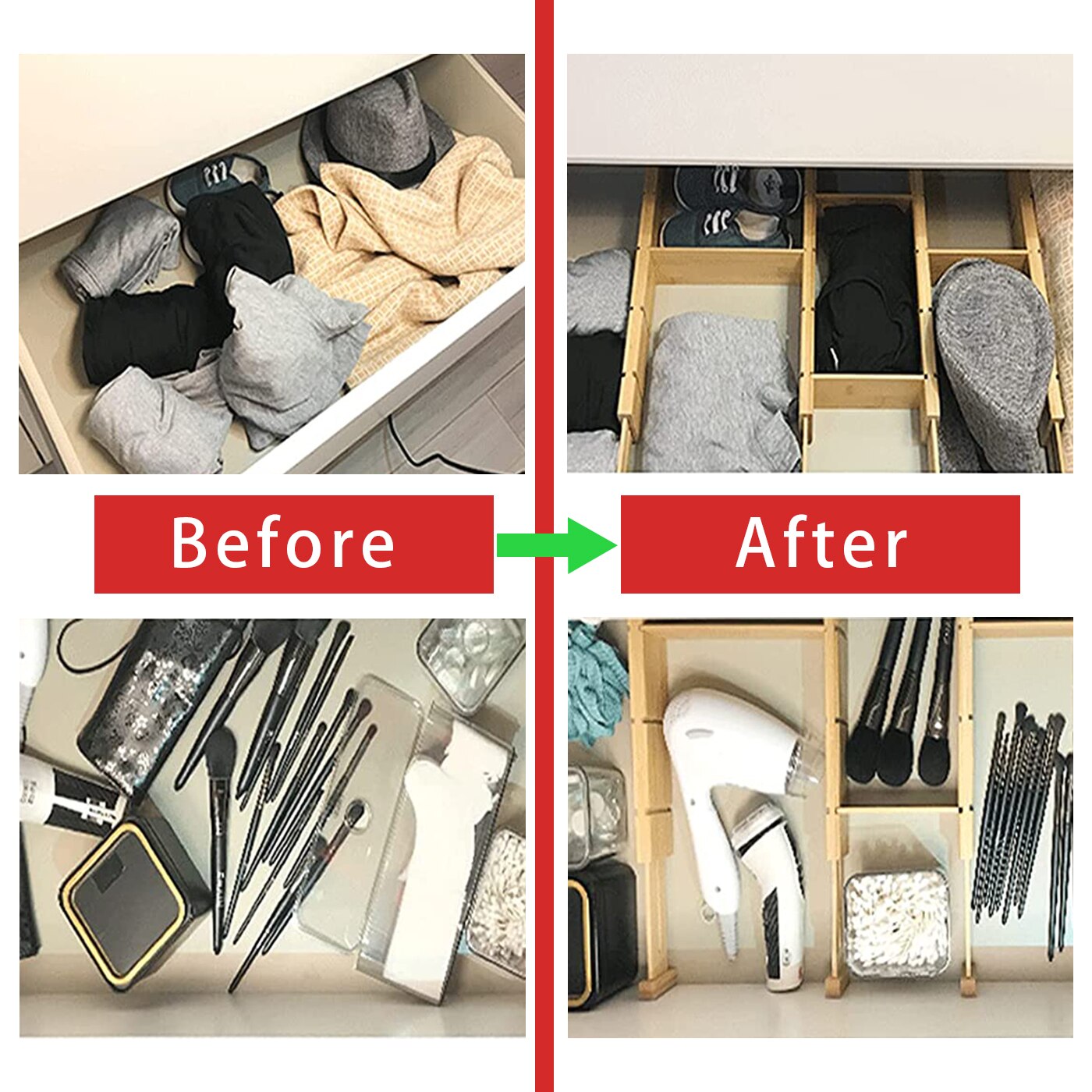 Bamboo Drawer Organizer Divider Adjustable Household Storage Cabinet Combination Multi-Use Underwear Bra Kitchen Separator 2022