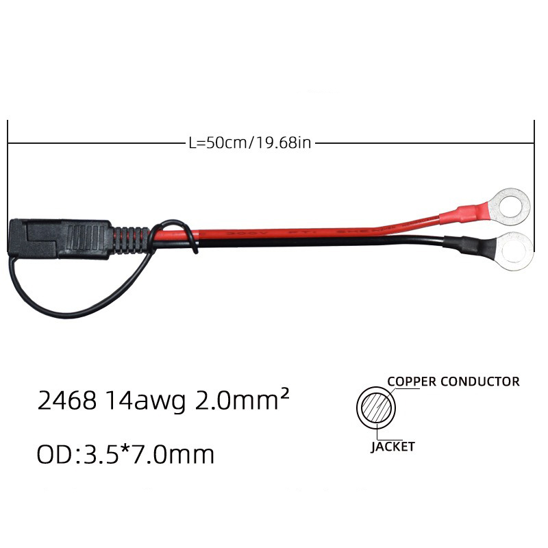 Terminal SAE to O Ring Connecters Extension Cord Cable Connector for Battery Charger/Maintainer 60CM 14AWG