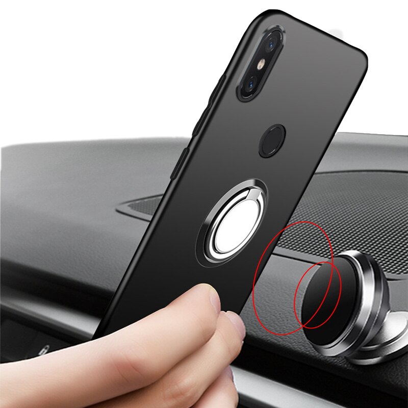 Case For Umidigi Bison Black Matte Soft Metal Finger Ring Holder Cover For Umidigi Bison