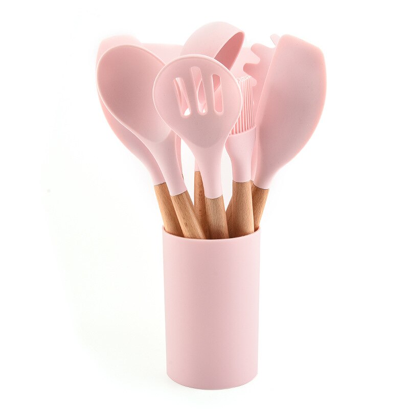 Ustensiles de cuisine en silicone, 11- pièces, ustensiles de cuisine antiadhésifs, cuillère de cuisine, spatule, manche en bois, ustensiles de cuisine