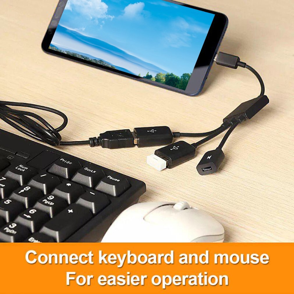 Micro Usb Otg Hub One for Three with Power Supply and Usb Mouse and Keyboard