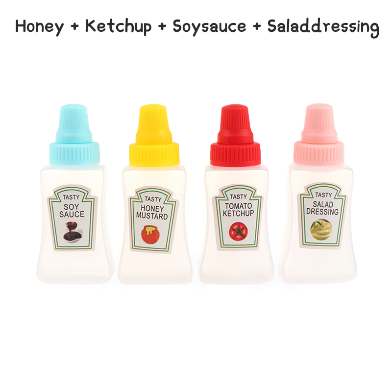 Mini botella dispensadora de condimentos, caja de salsa portátil, aderezo para ensalada de ketchup, contenedor de condimentos, accesorios para fiambrera Bento, 4 Uds.